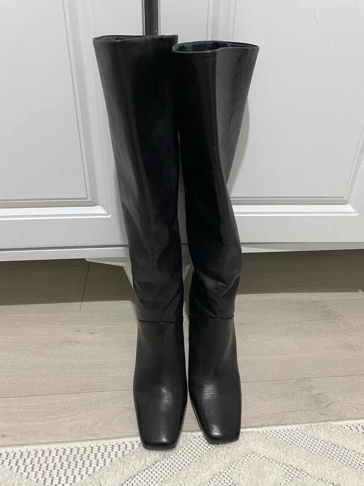 Siyah  Diz Boyu Topuklu Çizme - Görsel 4