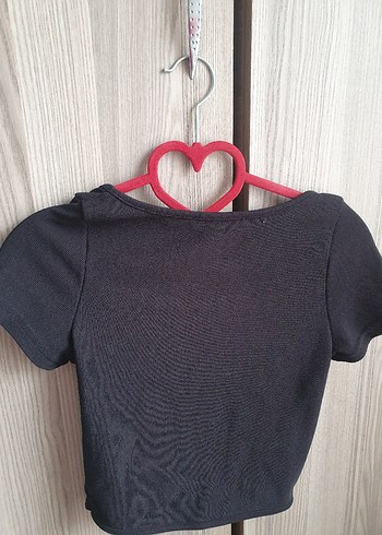 s Beden Siyah Kısa Kollu Crop Top