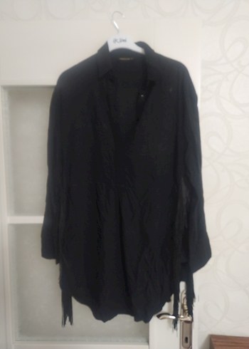 Defacto Siyah Uzun Kollu Oversize Keten Gömlek