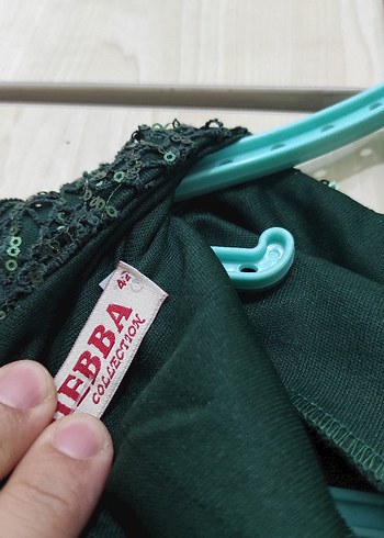 42 Beden yeşil Renk Uzun Kollu Drapeli Yeşil Abiye Elbise