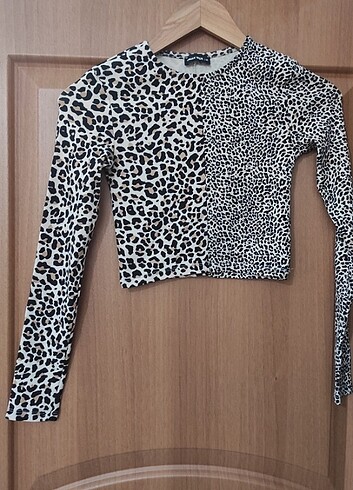 Leoparlı uzun kollu crop