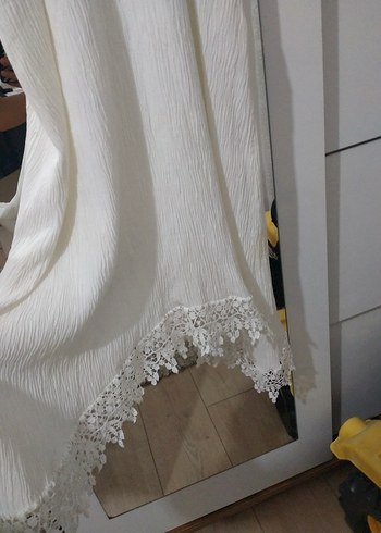 s Beden beyaz Renk Dantel Detaylı Beyaz Bohem Midi Elbise