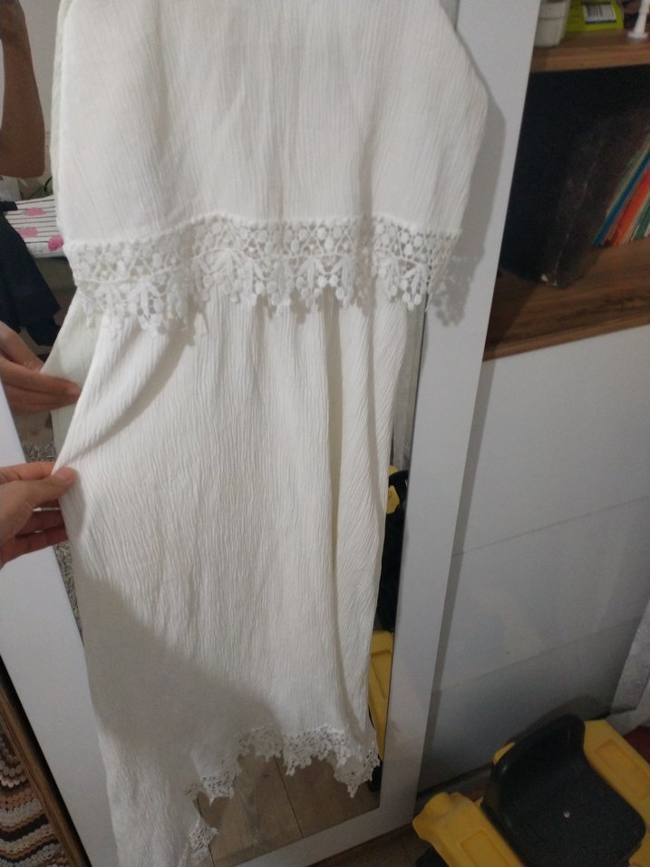 Dantel Detaylı Beyaz Bohem Midi Elbise - Görsel 2