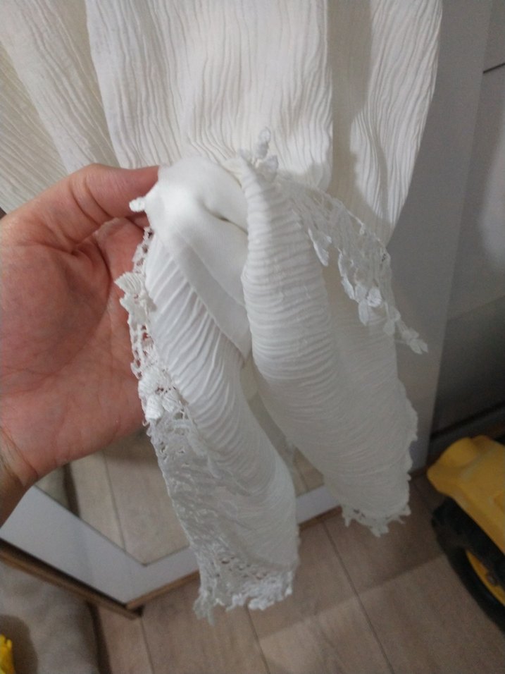 Dantel Detaylı Beyaz Bohem Midi Elbise - Görsel 3