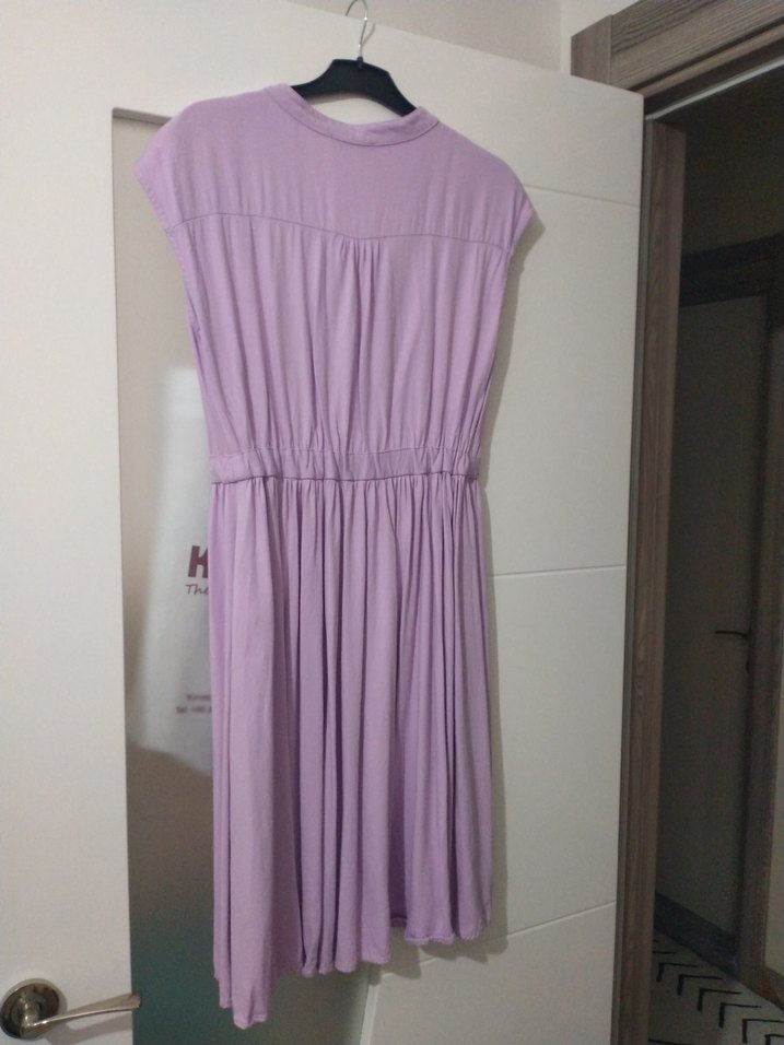 V Yaka Pilili Midi Mor Elbise - Görsel 4