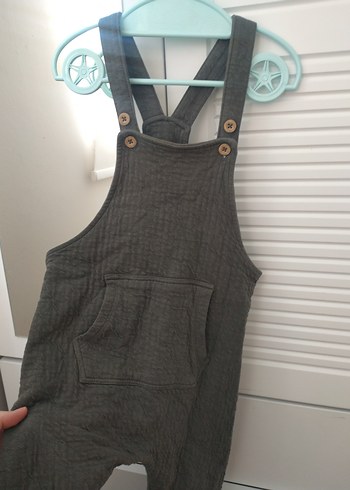 Gri Keten Erkek Çocuk Askılı Tulum - Görsel 2