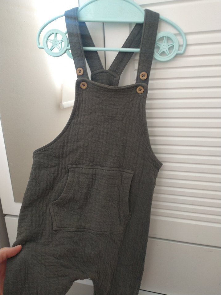 Gri Keten Erkek Çocuk Askılı Tulum - Görsel 2