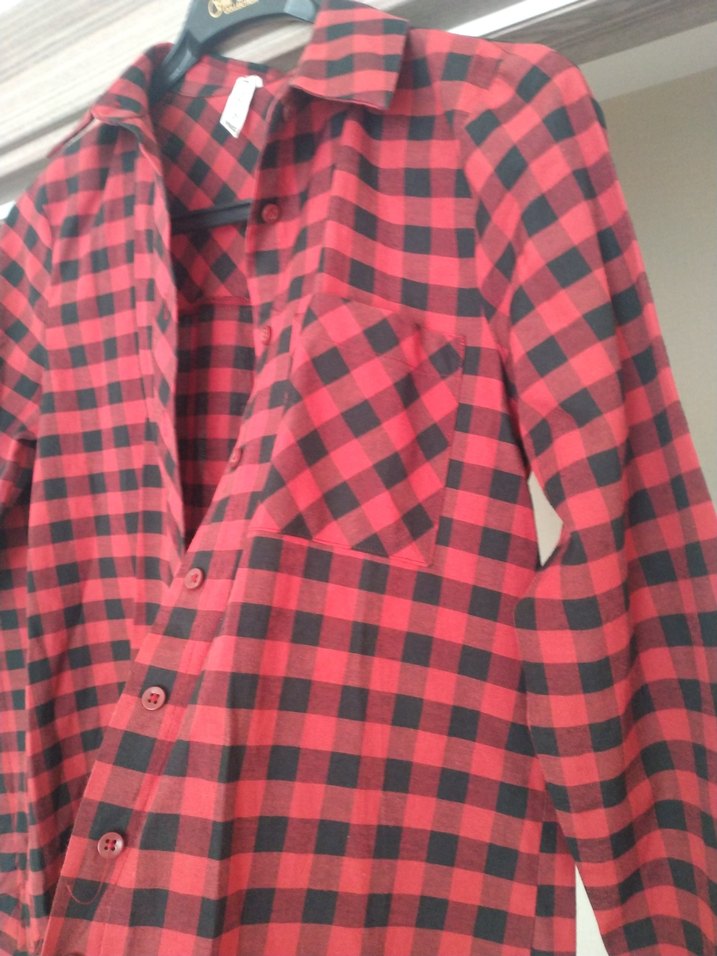 Kırmızı Kareli Düğmeli Kadın Gömlek - Görsel 2