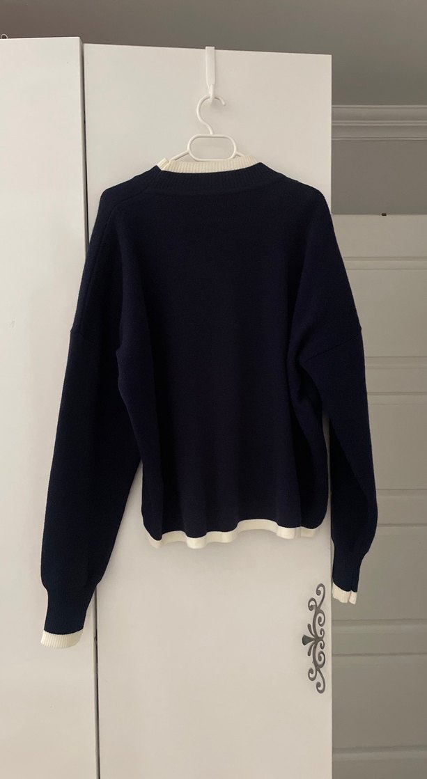 Lacivert Kenar Detaylı Triko Kadın Kazak - Görsel 2