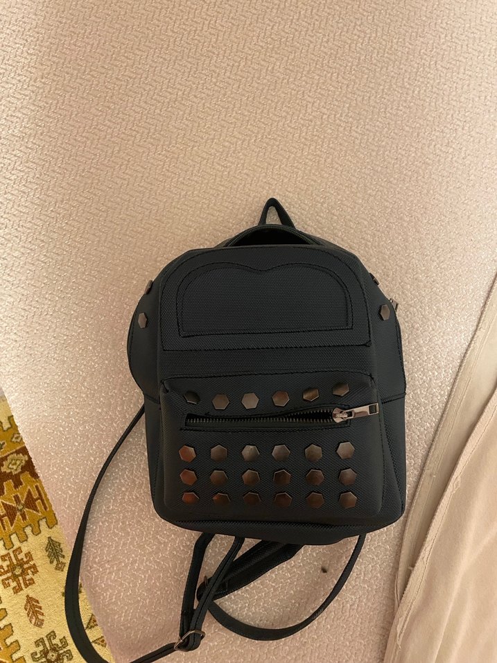 Gri Deri Rock Punk Sırt Çantası - Görsel 2