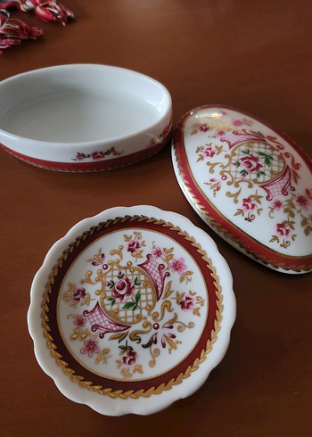 Bordo İşlemeli bonboniyer ve tabak - Görsel 2