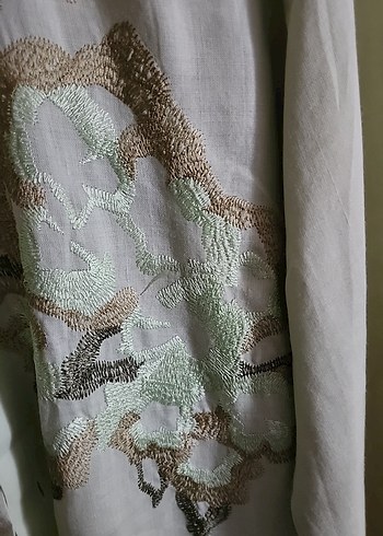 Yeşil Nakışlı Keten Uzun Kollu Erkek Gömlek - Görsel 3