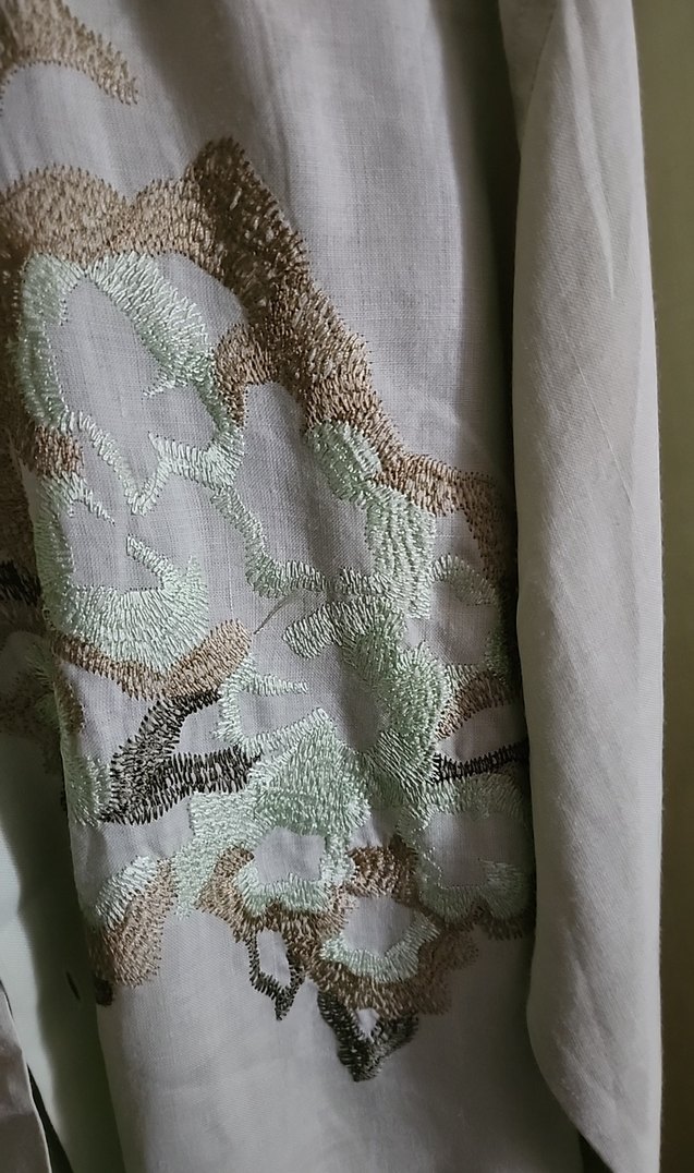 Yeşil Nakışlı Keten Uzun Kollu Erkek Gömlek - Görsel 3