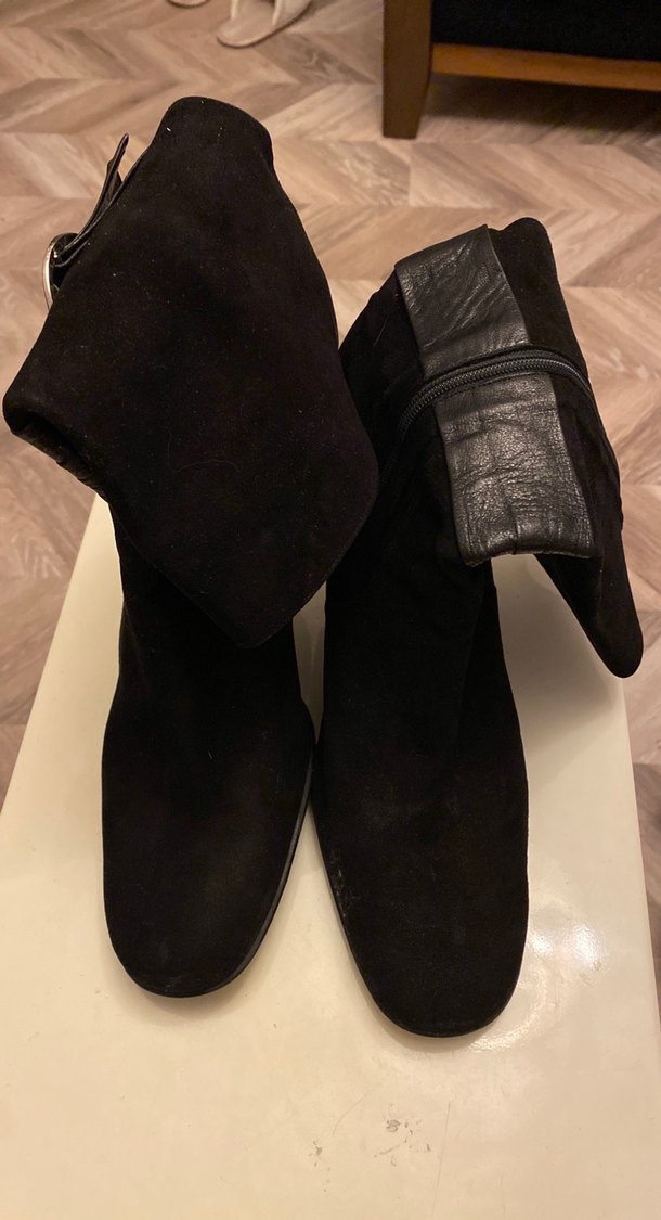 Tokalı Siyah deri nubuk bot - Görsel 3