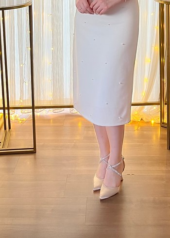 Beyaz Stiletto Topuklu Kadın Abiye Ayakkabı - Görsel 4