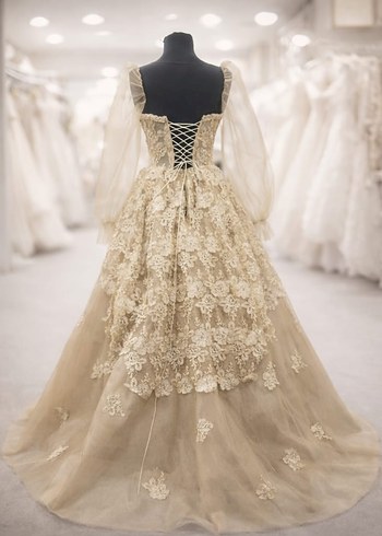 vizon Vintag tasarım nişanlık demonte tül kol a kesim - Görsel 3