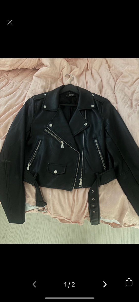 Kadın Siyah Deri Biker Ceket - Görsel 2