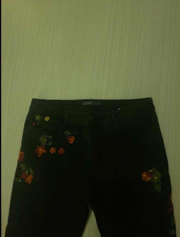 Zara Basic Siyah Baskılı Kot Pantolon - Görsel 2