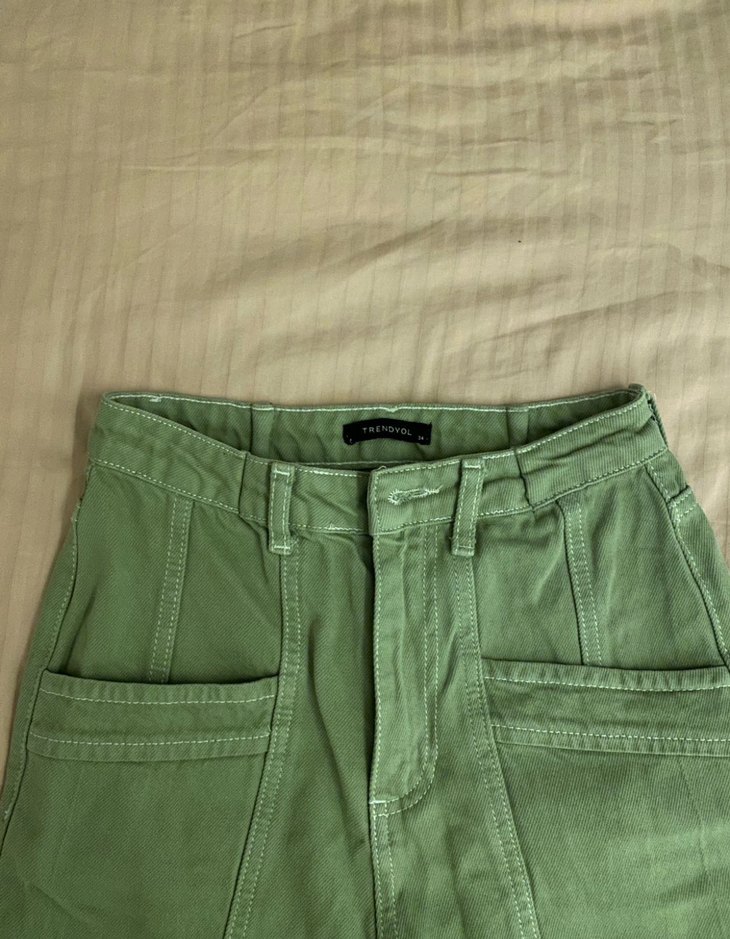 Kadın Pastel Yeşil Keten Pantolon - Görsel 3