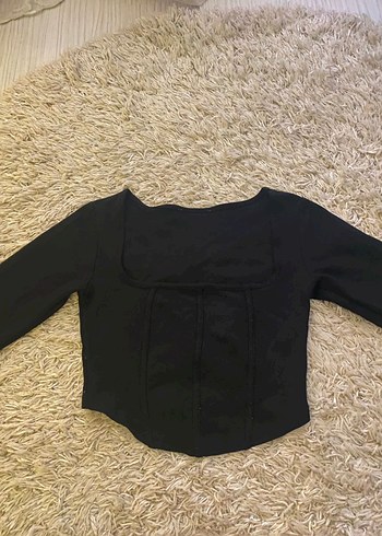 Siyah Kadife V Yaka Uzun Kollu Bluz - Görsel 2