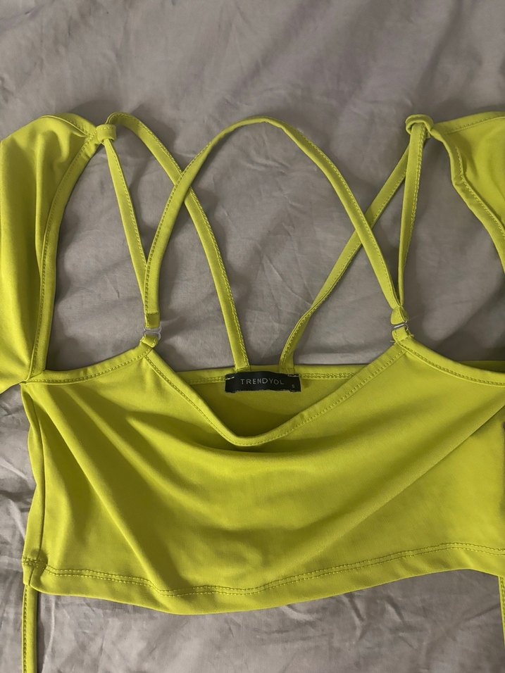 Sarı Strappy Crop Top - Görsel 2