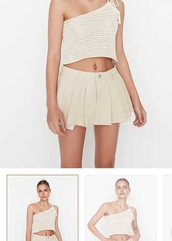 Bej Pilili Kadın Mini Etek - Görsel 2