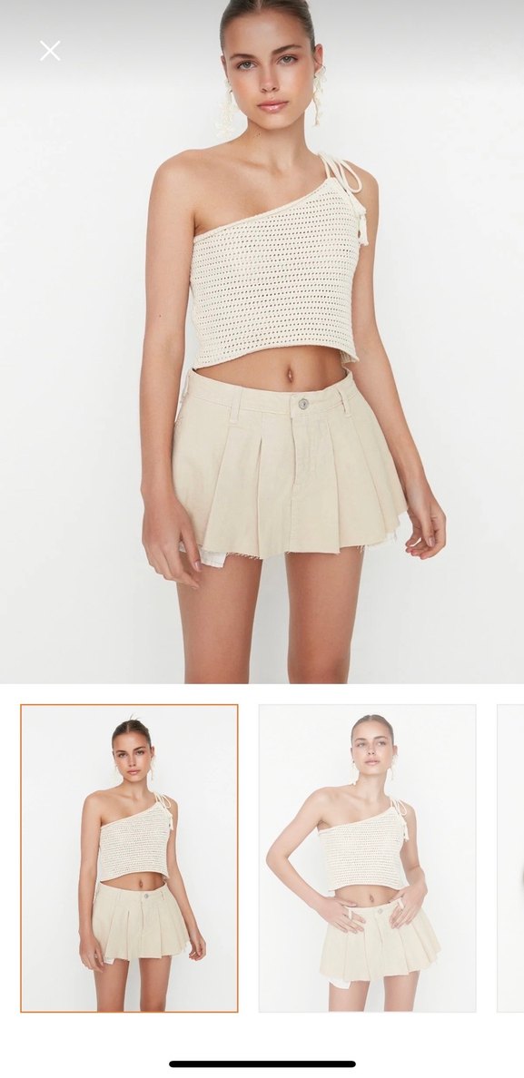 Bej Pilili Kadın Mini Etek - Görsel 2