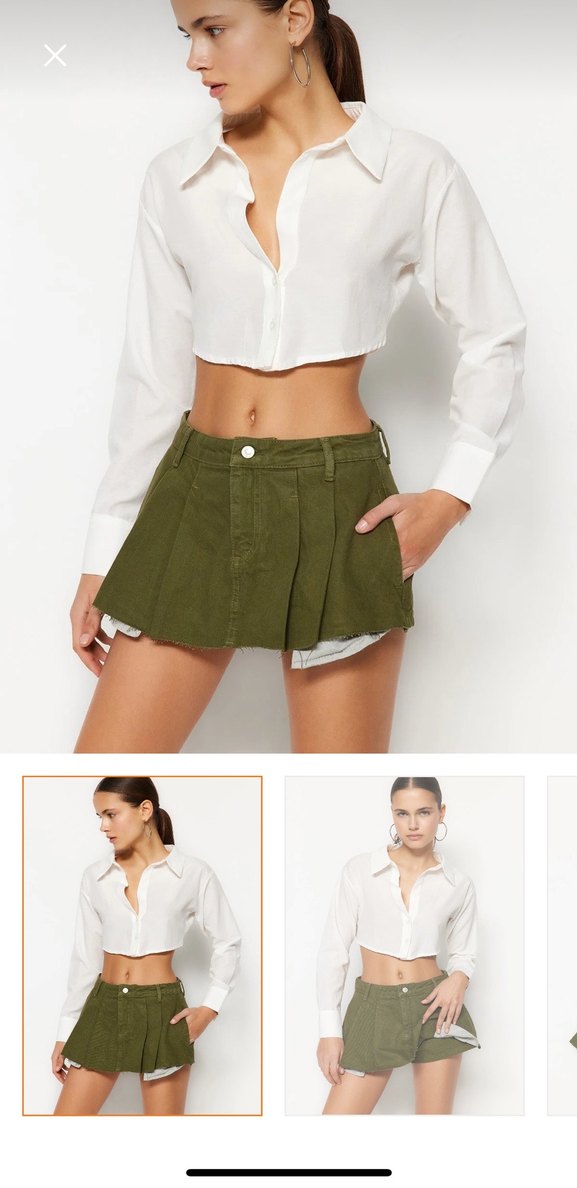 Kadın Haki Pilili Mini Etek - Görsel 2