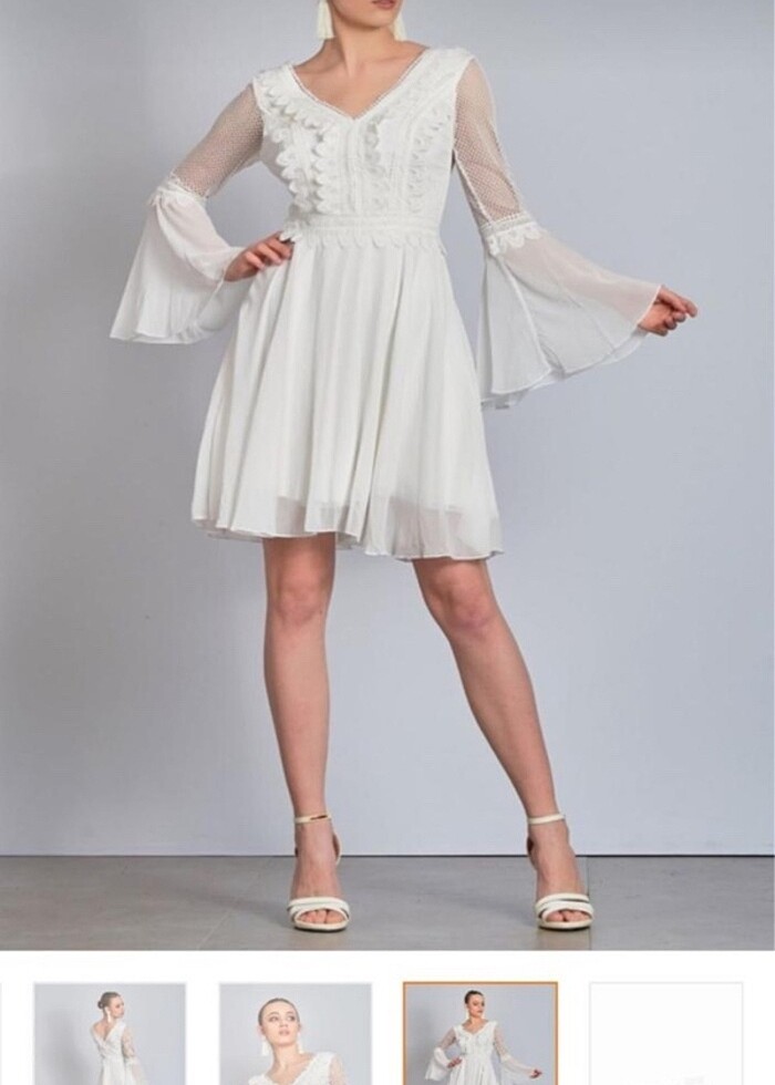 Livanomi eteği kloş dantelli abiye elbise - Görsel 3