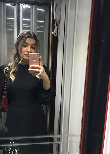 Siyah Uzun Kollu Midi Elbise - Görsel 3