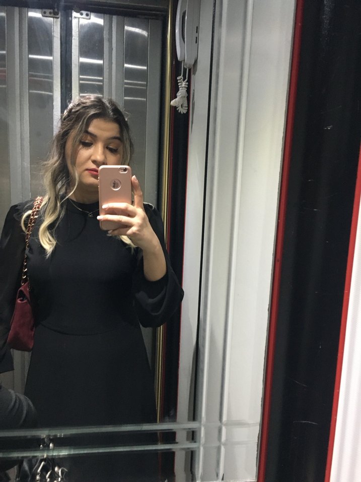 Siyah Uzun Kollu Midi Elbise - Görsel 3