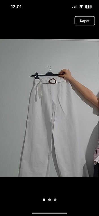 Kemerli keten pantolon
