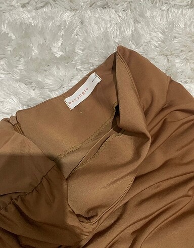 Diğer Beli asimetrik tarçın rengi midi etek