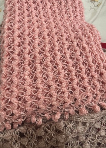 Beden Dantel Detaylı Pembe Triko Kadın Şal