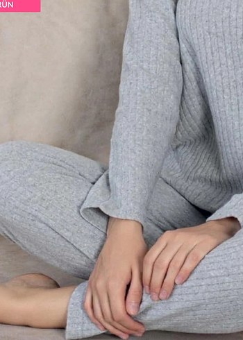 Gri Rahat Kadın Pijama Takımı - Görsel 3