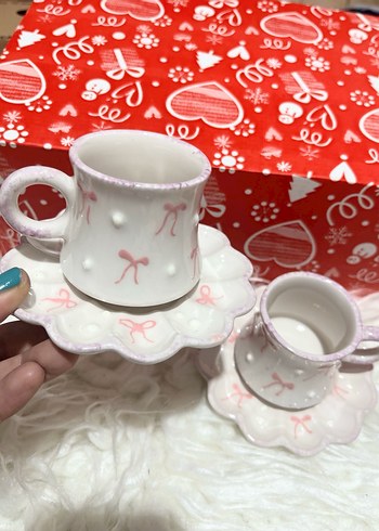 Pastel Beyaz Seramik İkili Fincan Seti - Görsel 3