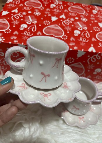 Pastel Beyaz Seramik İkili Fincan Seti - Görsel 2