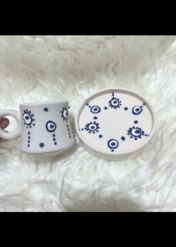 Beyaz Seramik Nazar Boncuklu Fincan Seti - Görsel 2