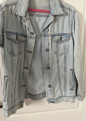 m Beden gri Renk Gri Düğmeli Kadın Denim Ceket