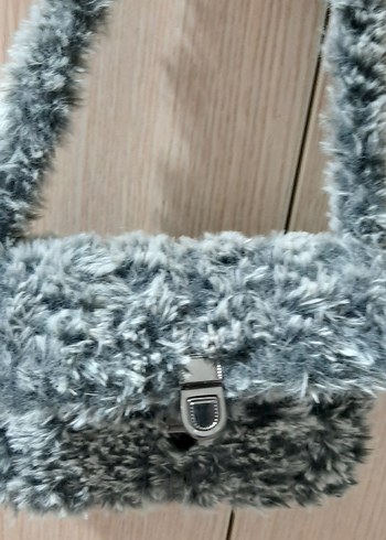 Gri Kürklü Kadın Mini Çanta