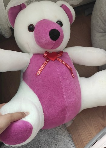 Pembe ve beyaz peluş oyuncak ayı - Görsel 3