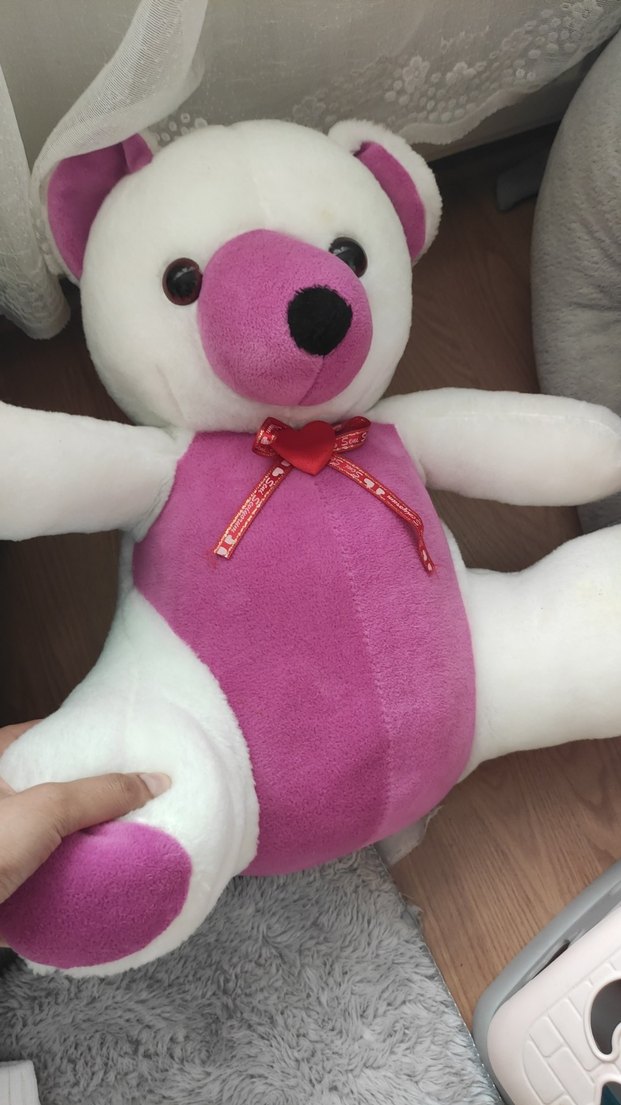 Pembe ve beyaz peluş oyuncak ayı - Görsel 3
