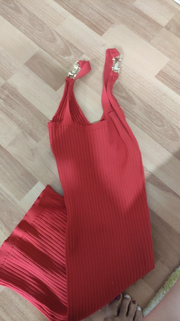 narçiçeği V Yakalı dizden Triko Elbise - Görsel 2