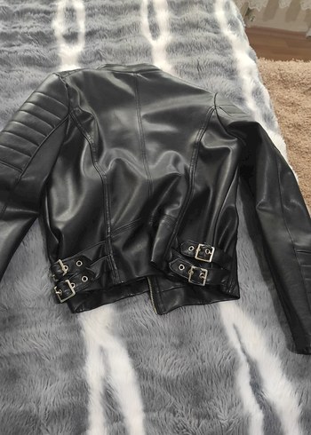 Siyah Parlak Deri Biker Ceket Kadın - Görsel 3