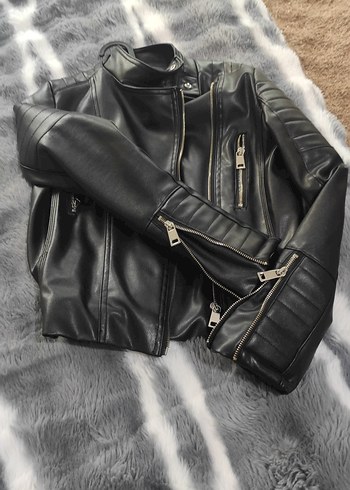 Siyah Parlak Deri Biker Ceket Kadın - Görsel 2