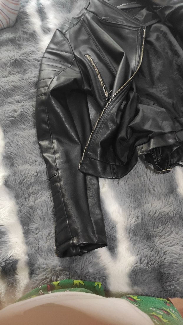 Siyah Parlak Deri Biker Ceket Kadın - Görsel 4