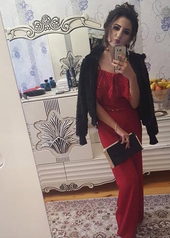 Kırmızı Dantelli Askılı Midi Abiye Elbise tulum - Görsel 3