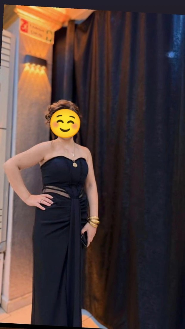 Straplez Siyah Midi Abiye Elbise hafif kuyruklu arkdan - Görsel 2