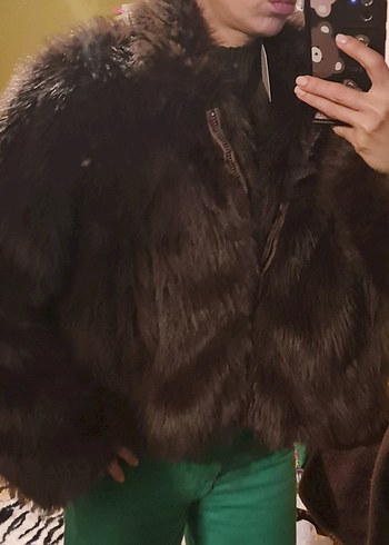 Fermuarlı  Kahverengi Kürk Ceket - Görsel 4