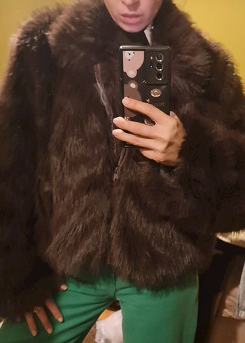 Fermuarlı  Kahverengi Kürk Ceket - Görsel 2